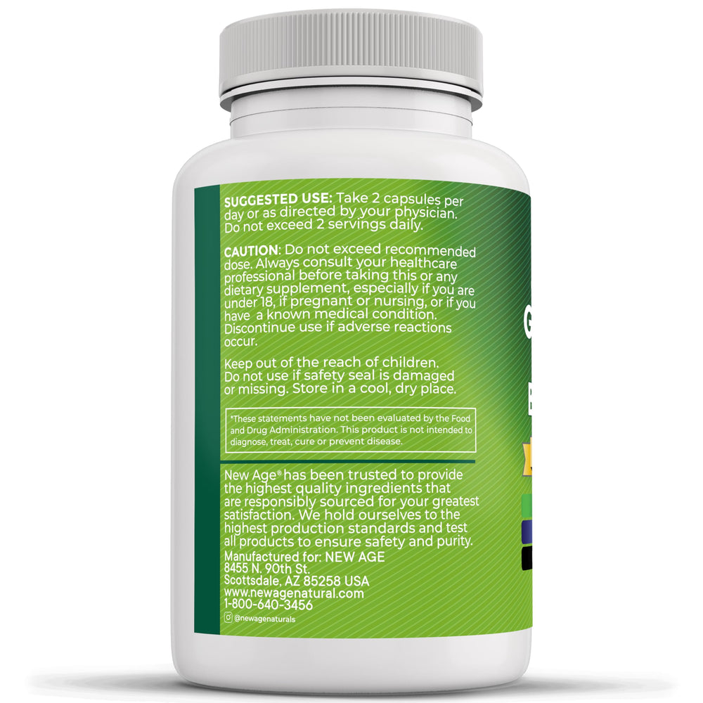 New Age 60-count bottle front view with clear dosage.