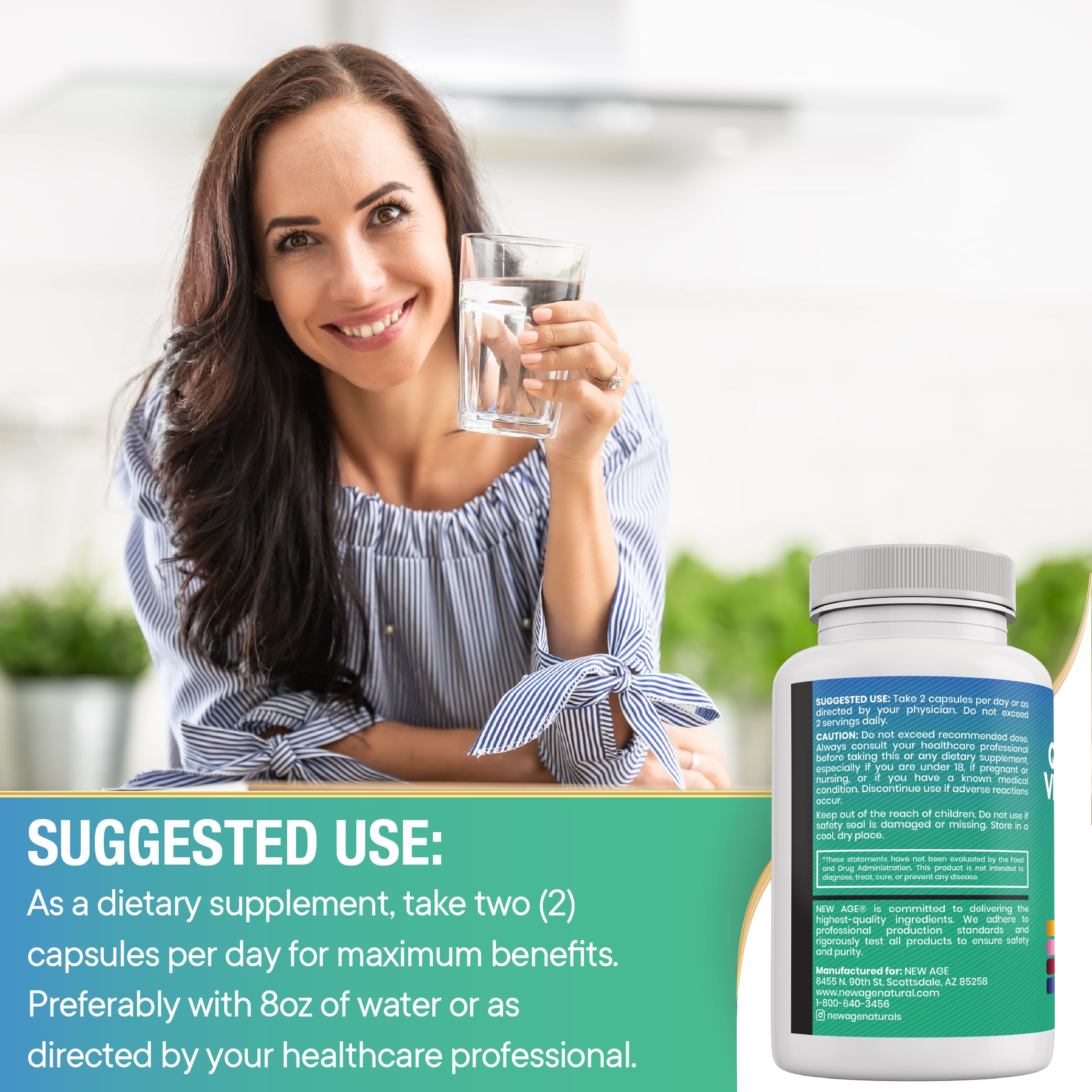 New Age bottle on bright countertop for everyday wellness routine.