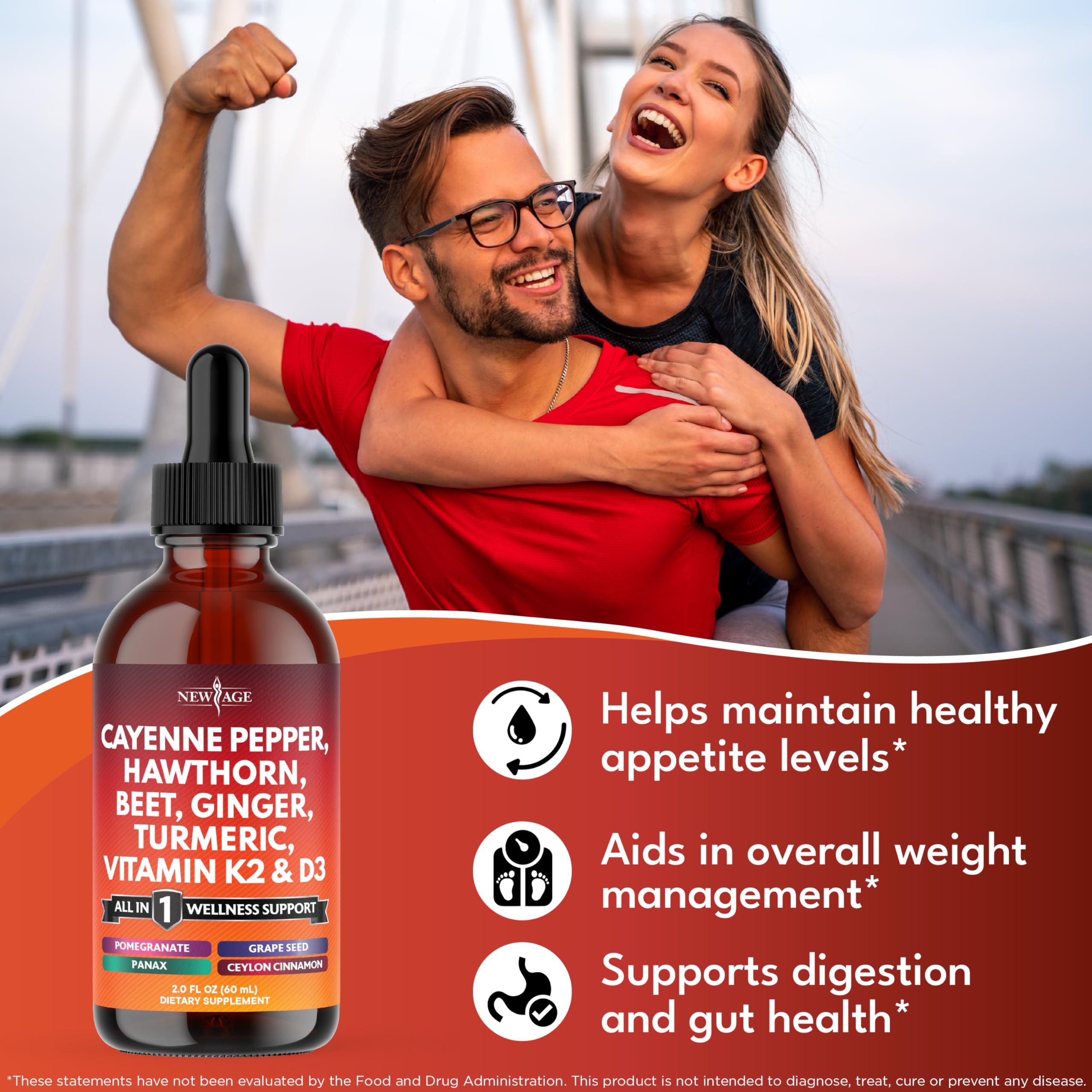 NEW AGE Cayenne Drops dropper-glass displays convenient daily dosing on a modern bottle.