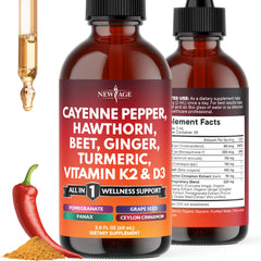NEW AGE Cayenne liquid drops bottle for daily wellness routine.