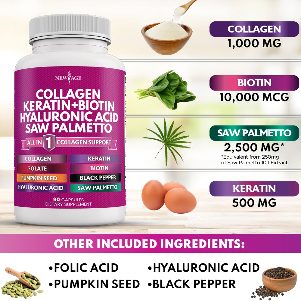 NEW AGE Collagen capsules arranged on white surface for easy daily intake.