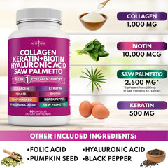 NEW AGE Collagen capsules arranged on white surface for easy daily intake.