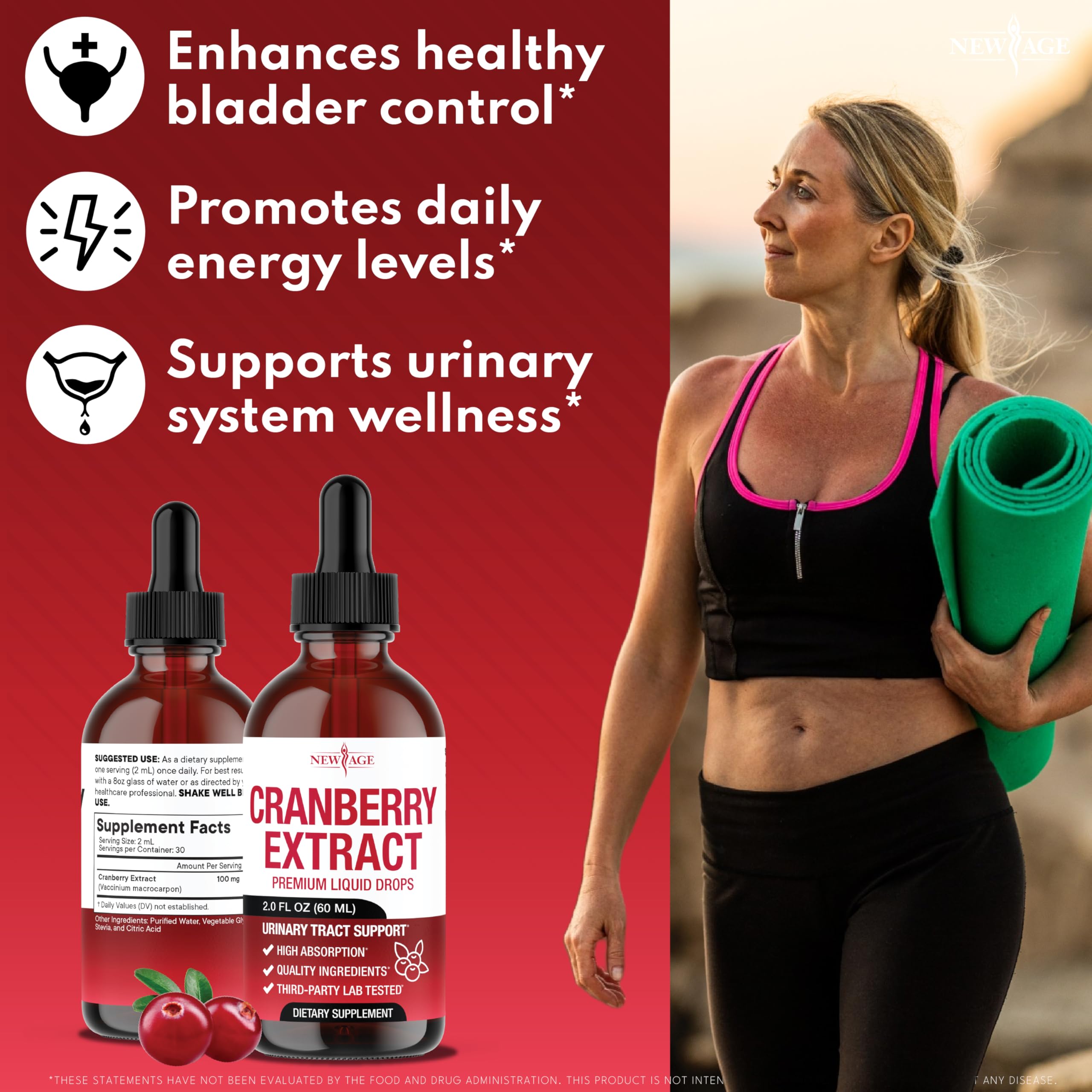 NEW AGE Cranberry Drops label highlights vegan, non-GMO ingredients.