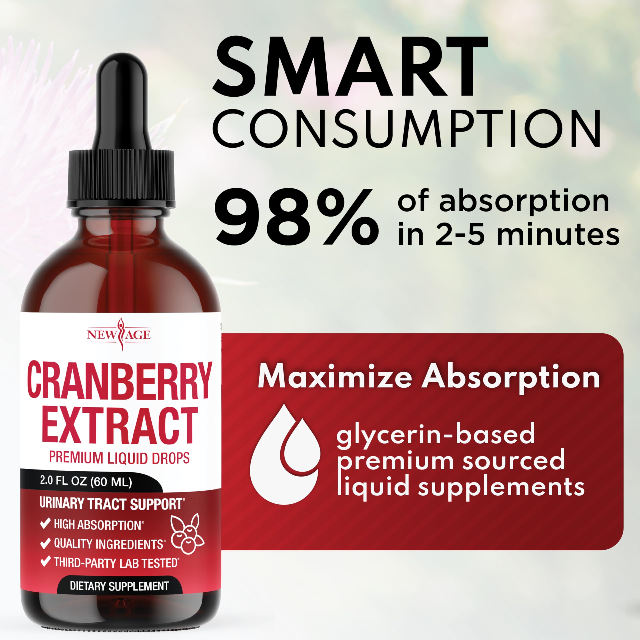NEW AGE Cranberry Drops packaging on display; USA-made in GMP facility.