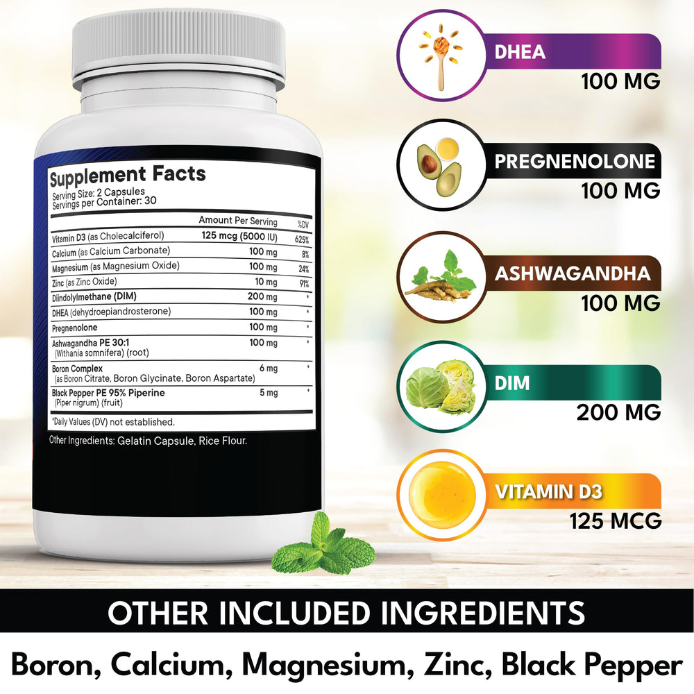 NEW AGE DHEA with DIM-Boron ingredients highlighting hormonal balance support