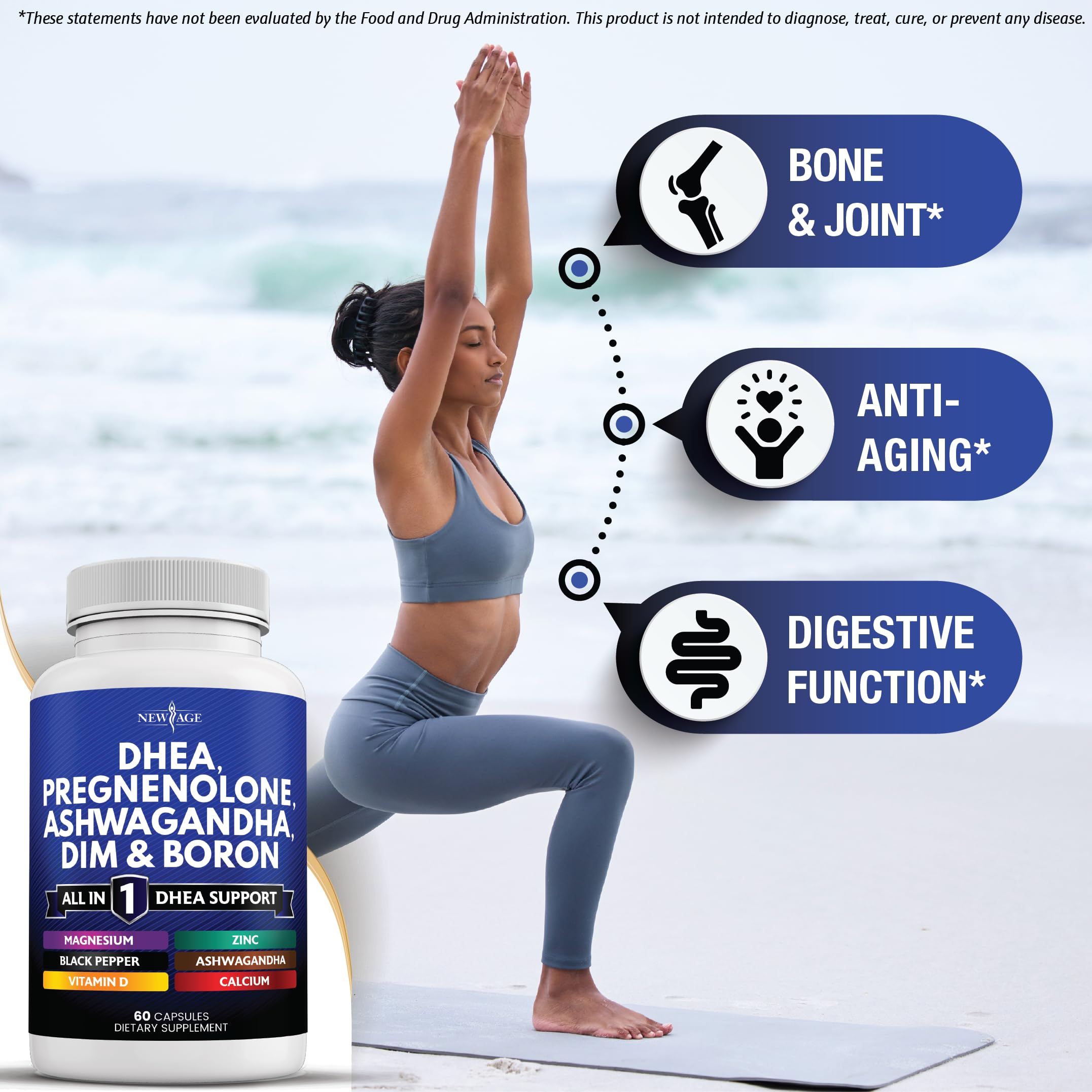 NEW AGE DHEA bottle featuring pregnenolone for natural hormonal production support