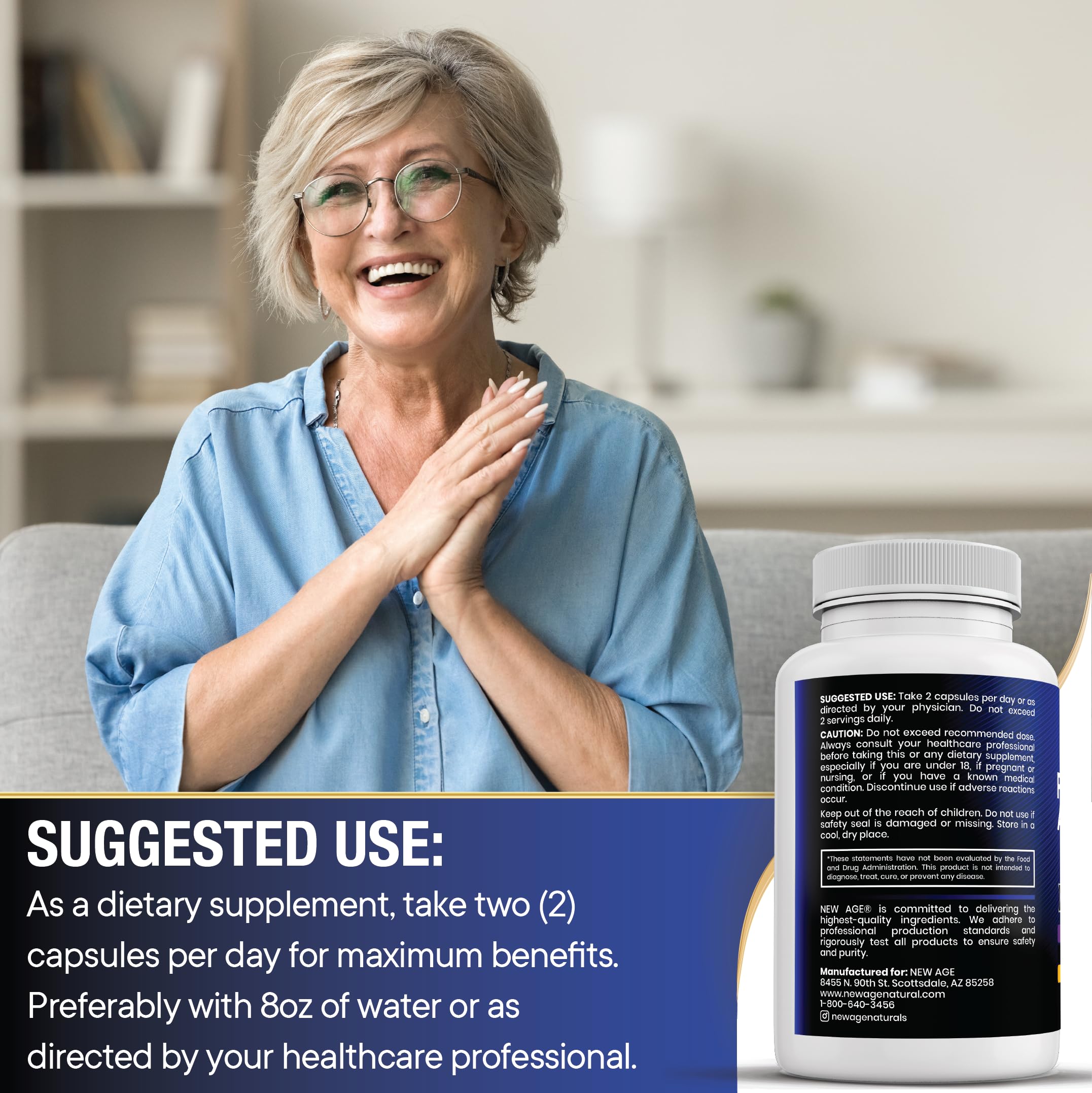 NEW AGE DHEA bottle cap highlighting vitamin D3 5000iu for bone health
