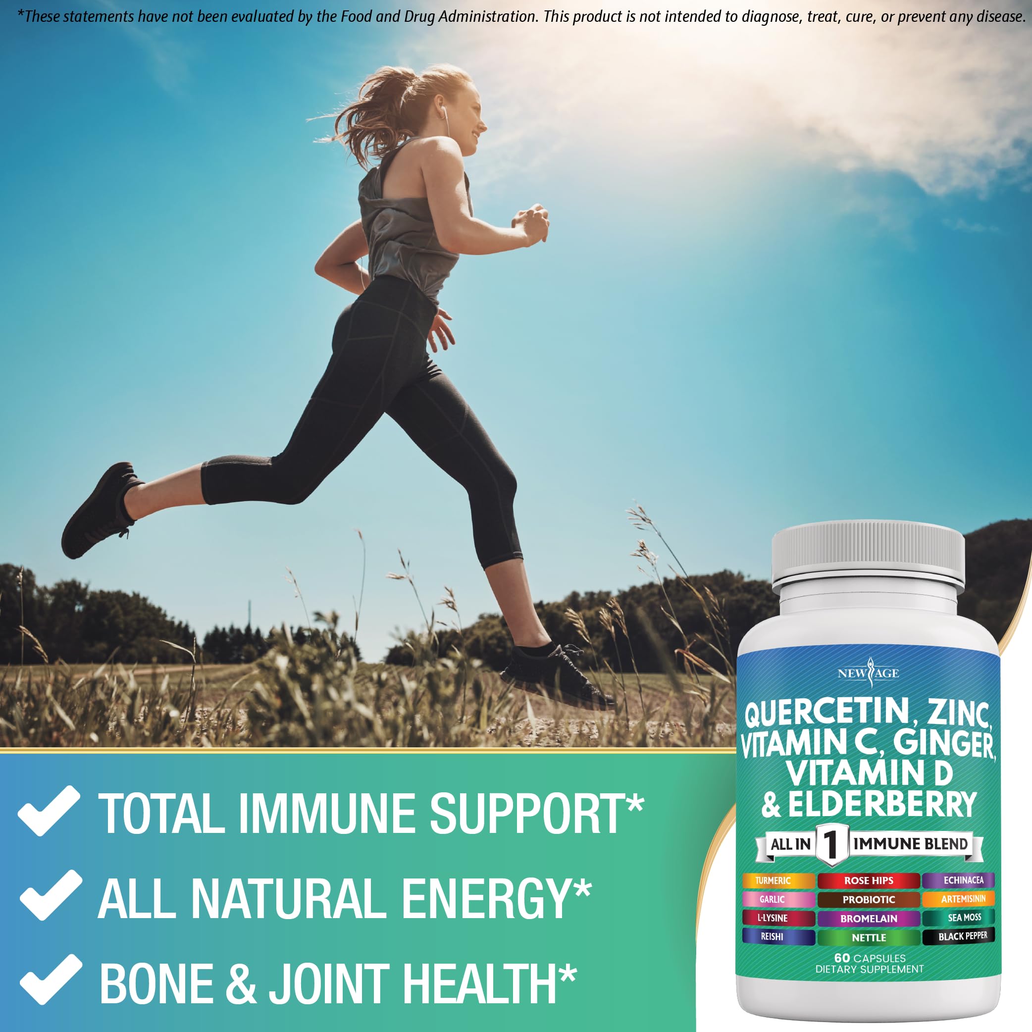 New Age Elderberry Bromelain ingredients label showcasing herbal immune-support options.