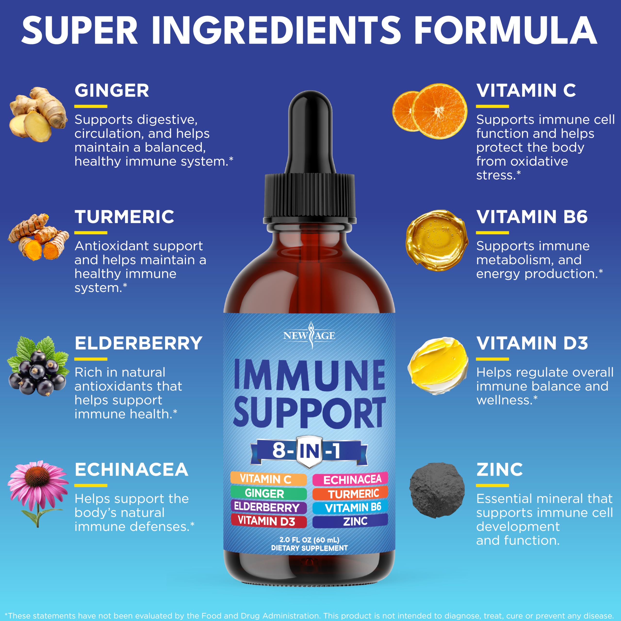 NEW AGE immune drops pour shows fast-absorbing liquid delivery.