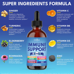 NEW AGE immune support liquid drops label closeup highlights clean vegan and non-GMO ingredients.