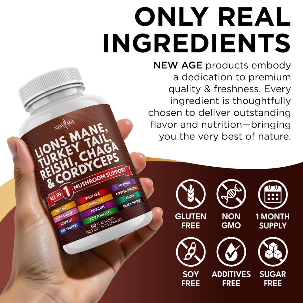 New Age label closeup showing brand details and supplement highlights