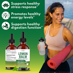 New Age Lemon Balm tincture dropper usage enables quick, alcohol-free calm