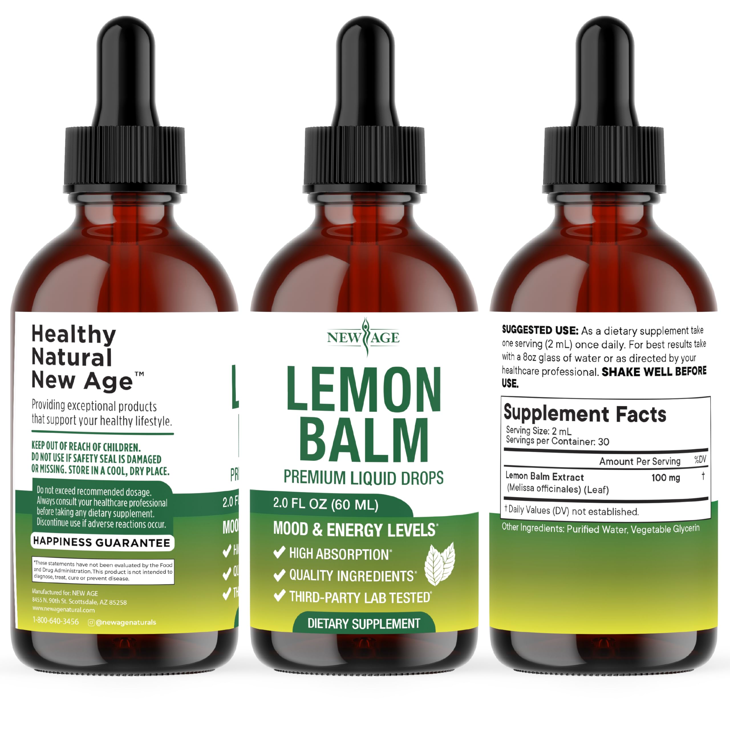 New Age Lemon Balm tincture product overview highlights mood and digestion versatility