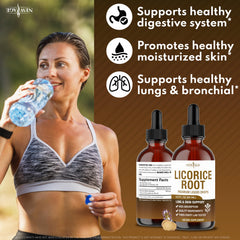 NEW AGE Licorice Root Drops bottle angled to show label and dropper easy dosing.
