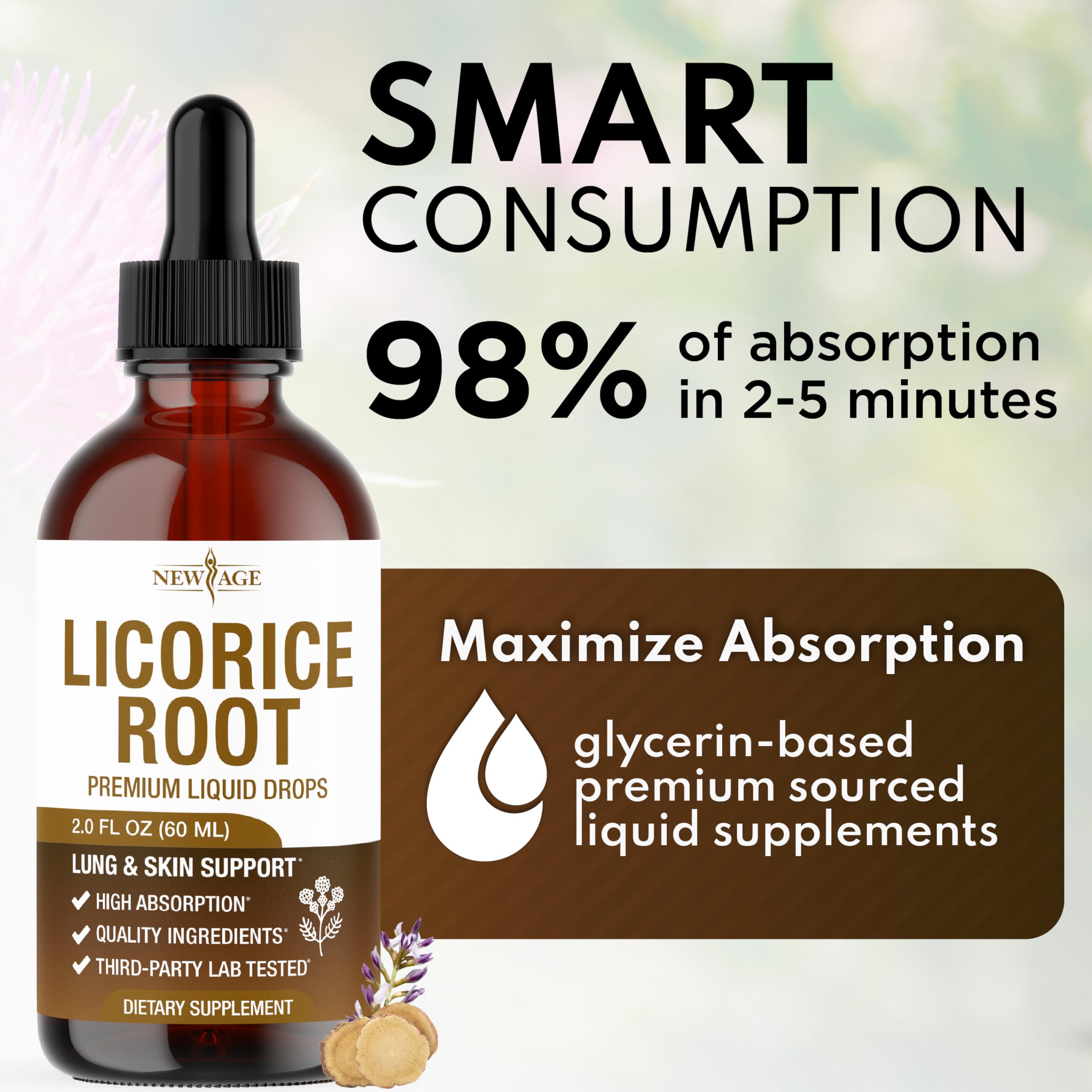 NEW AGE Licorice Root label close-up highlighting organic ingredients