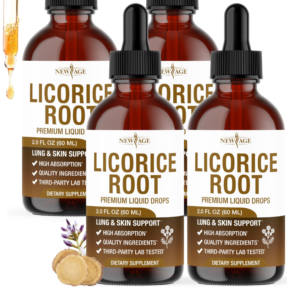 NEW AGE Licorice Root tincture bottle with alcohol-free formula for gentle digestion support