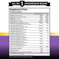 NEW AGE Magnesium Complex bottle back with ingredient highlights and dosage guidance
