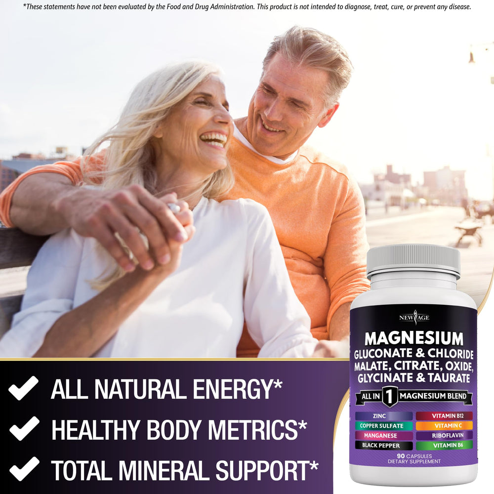 NEW AGE Magnesium Complex bottle dispense demonstrates convenient daily capsule routine