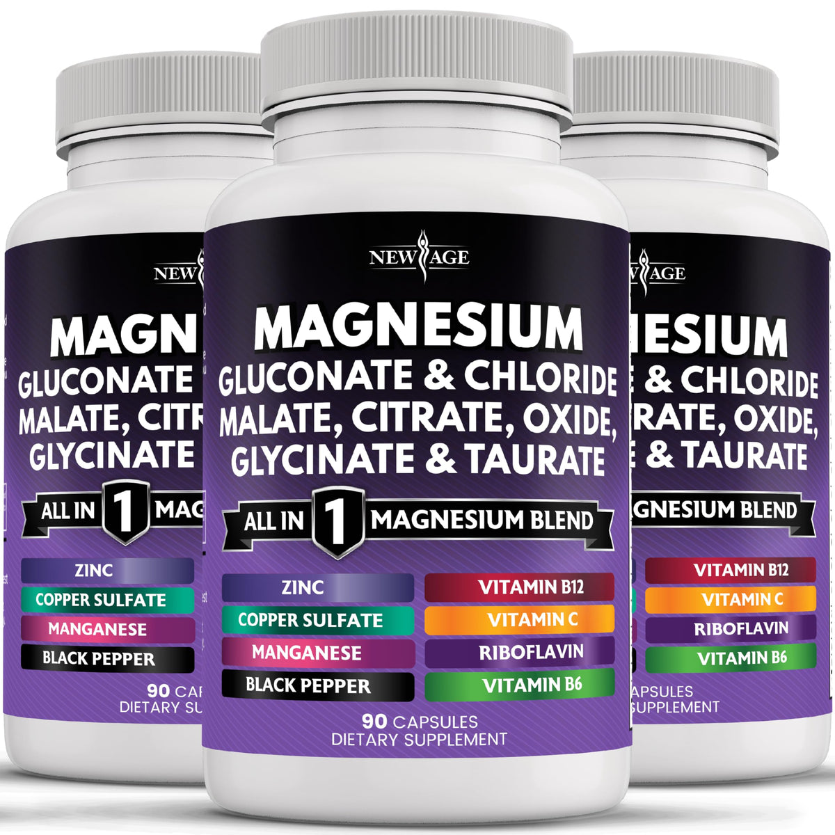 NEW AGE Magnesium Complex bottle front highlighting bone-support formula