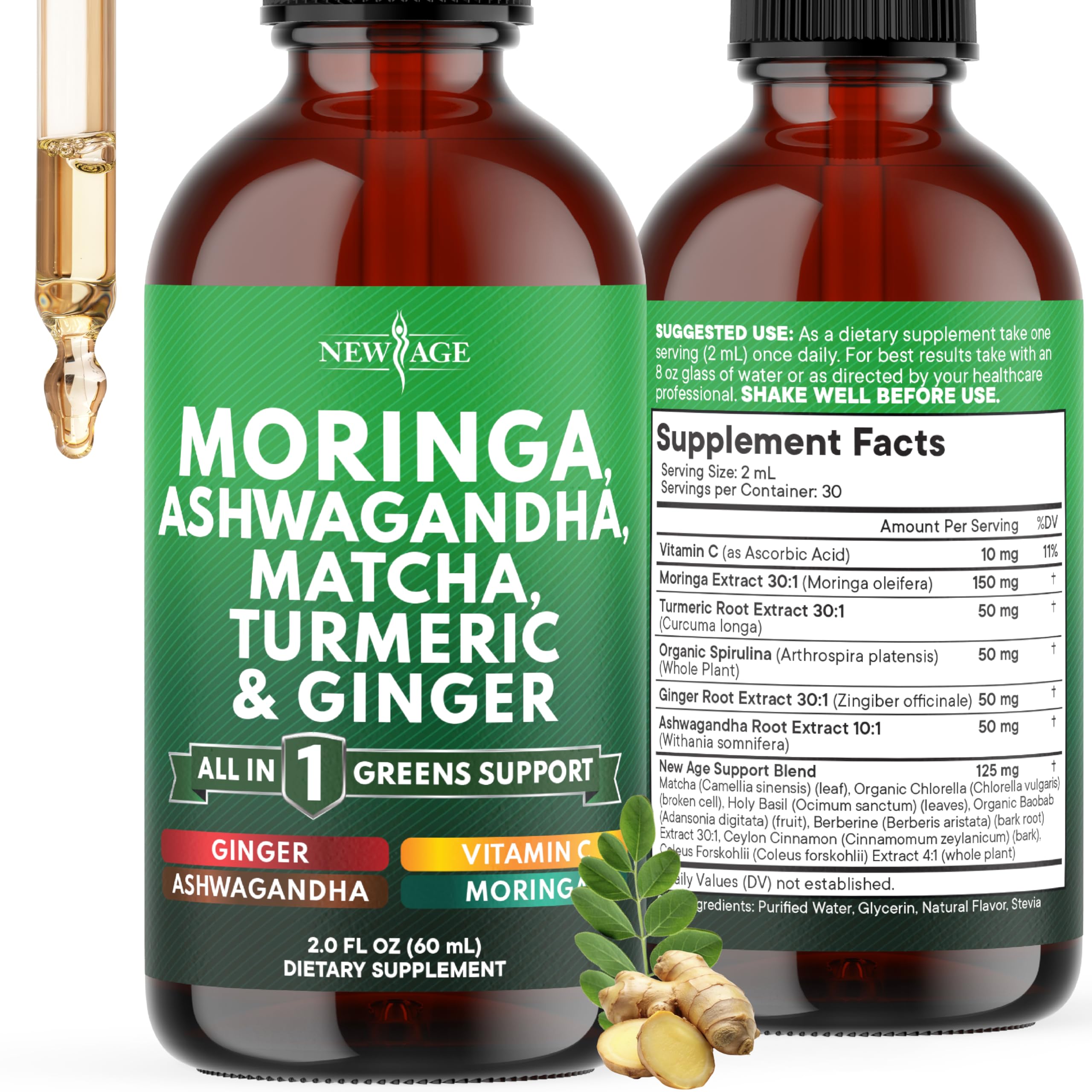 NEW AGE Moringa Supplement Drops bottle closeup for daily vitality