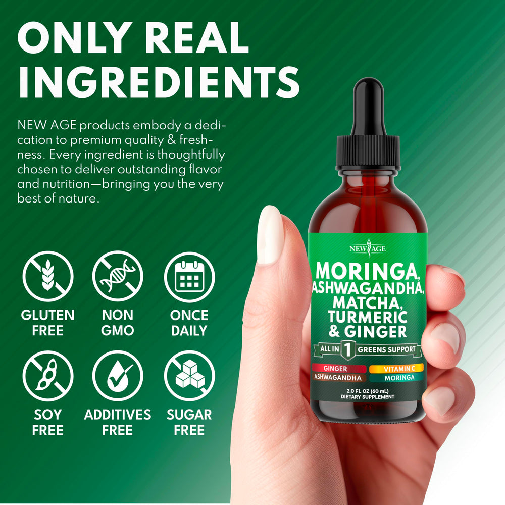 NEW AGE Moringa Drops bottle with chlorophyll-rich blend visual
