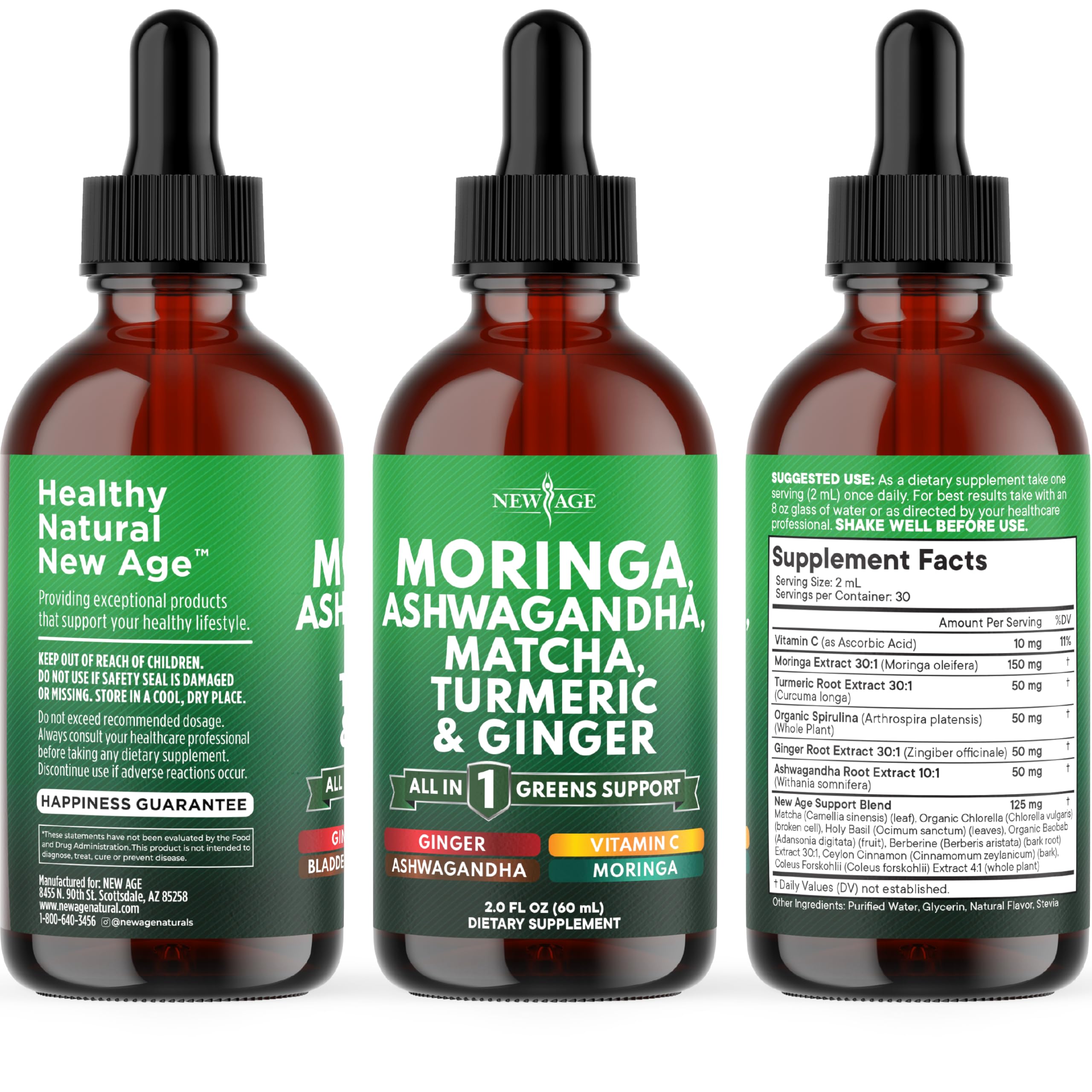 NEW AGE Moringa Supplement Drops label details and dosage guide