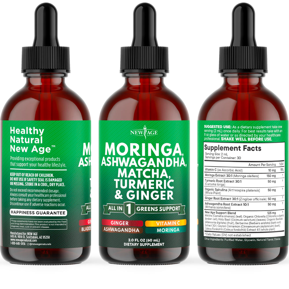 NEW AGE Moringa Supplement Drops label details and dosage guide
