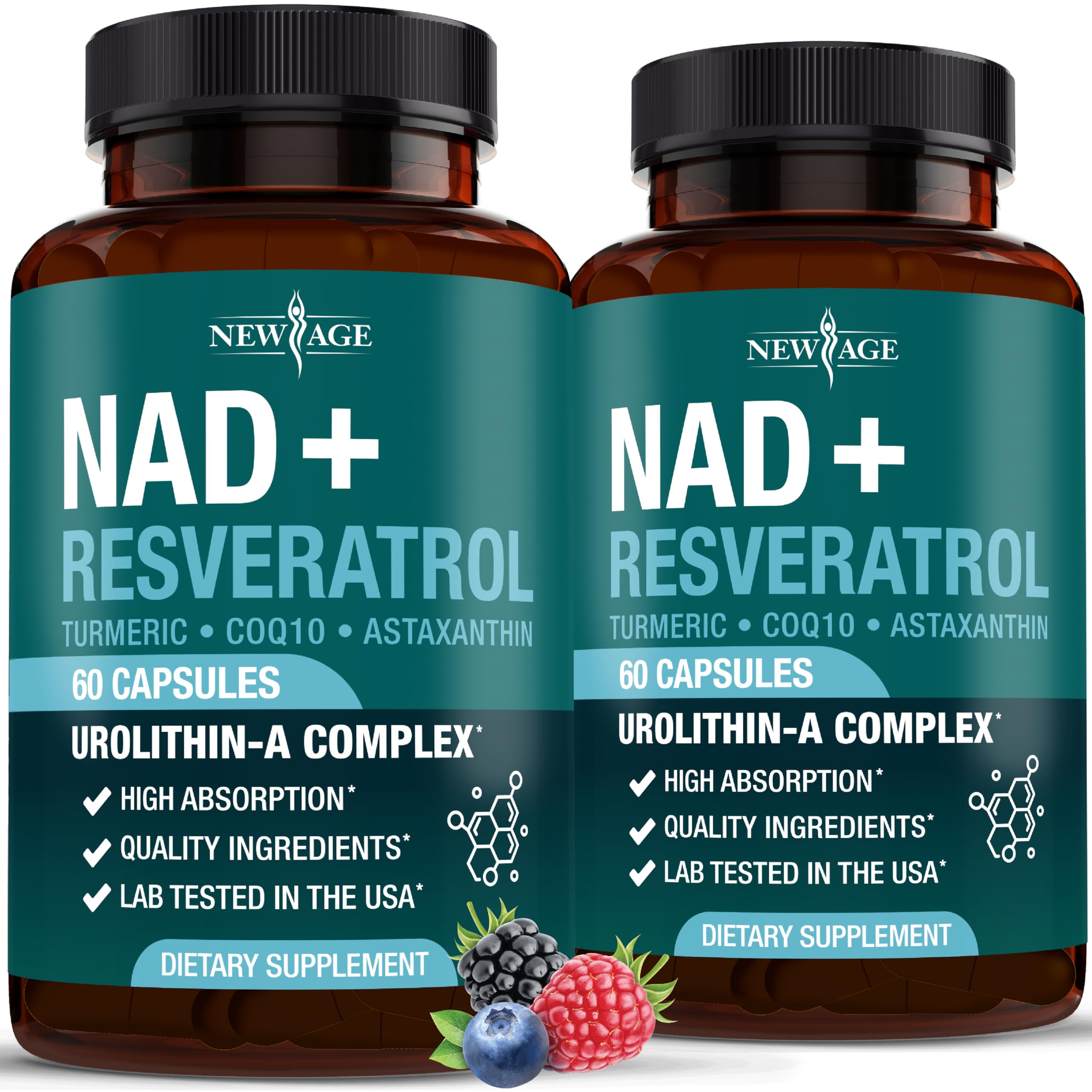 NEW AGE NAD+ bottle-front, premium vegan supplement for daily energy support