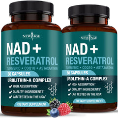 NEW AGE NAD+ bottle-front, premium vegan supplement for daily energy support
