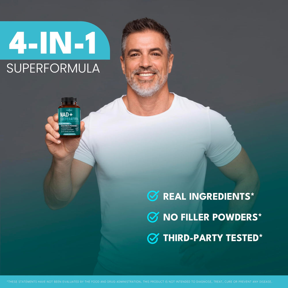 NEW AGE NAD+ ingredient blend graphic illustrating antioxidants