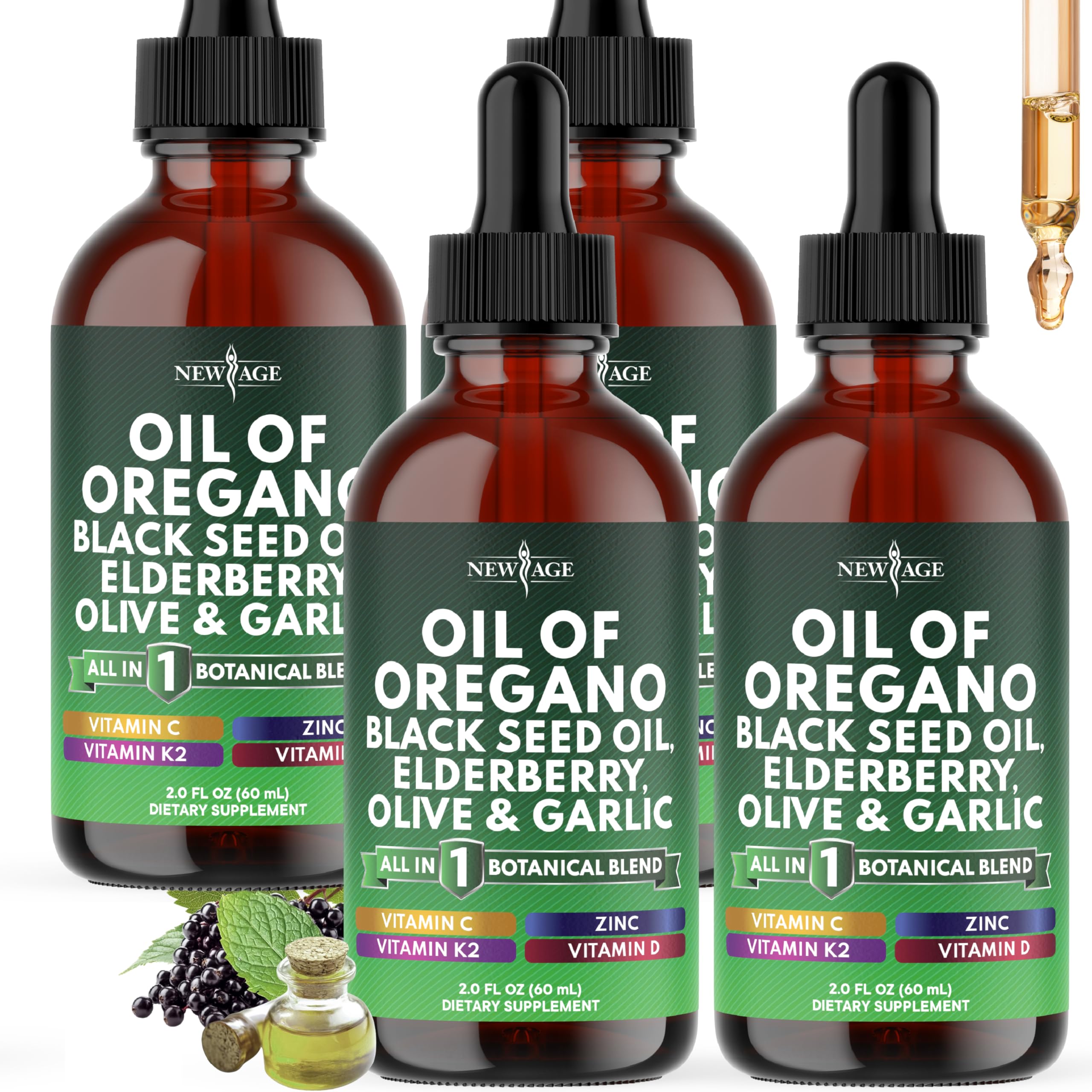 NEW AGE Oil of Oregano Drops bottle shows plant-based immune support.