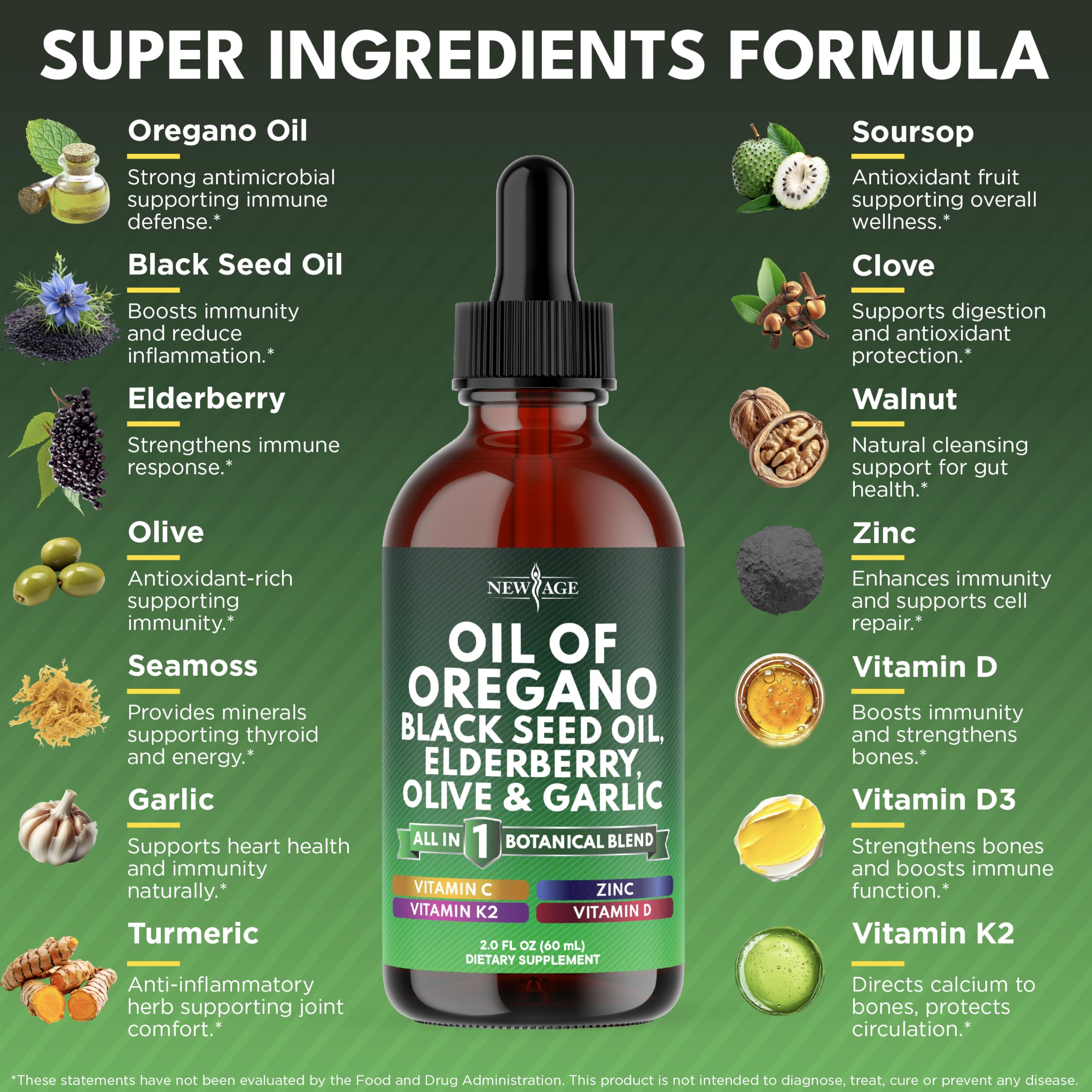 NEW AGE Oil of Oregano Drops dropper ready for easy daily dosing.