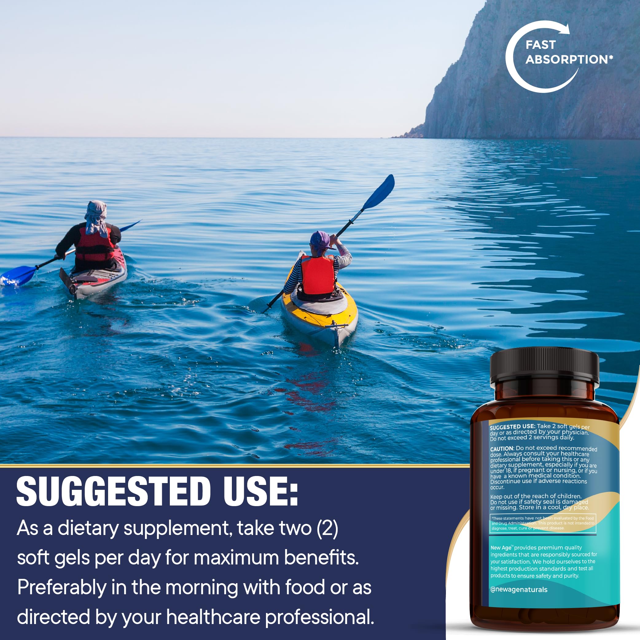 NEW AGE Omega 3-lab-certification demonstrates third-party quality testing.