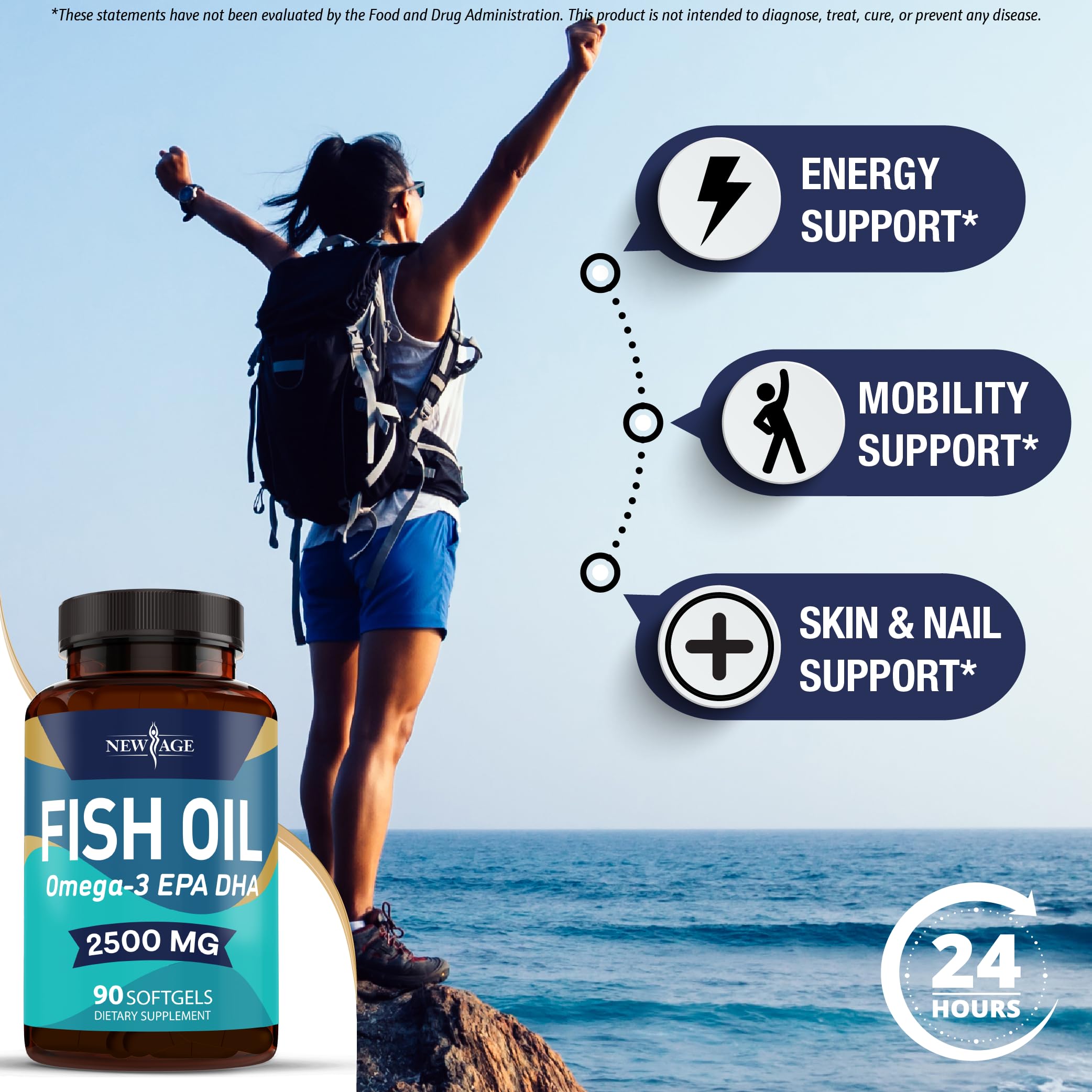 NEW AGE Omega 3-purity-molecular-distillation emphasizes purified oil with fewer contaminants.