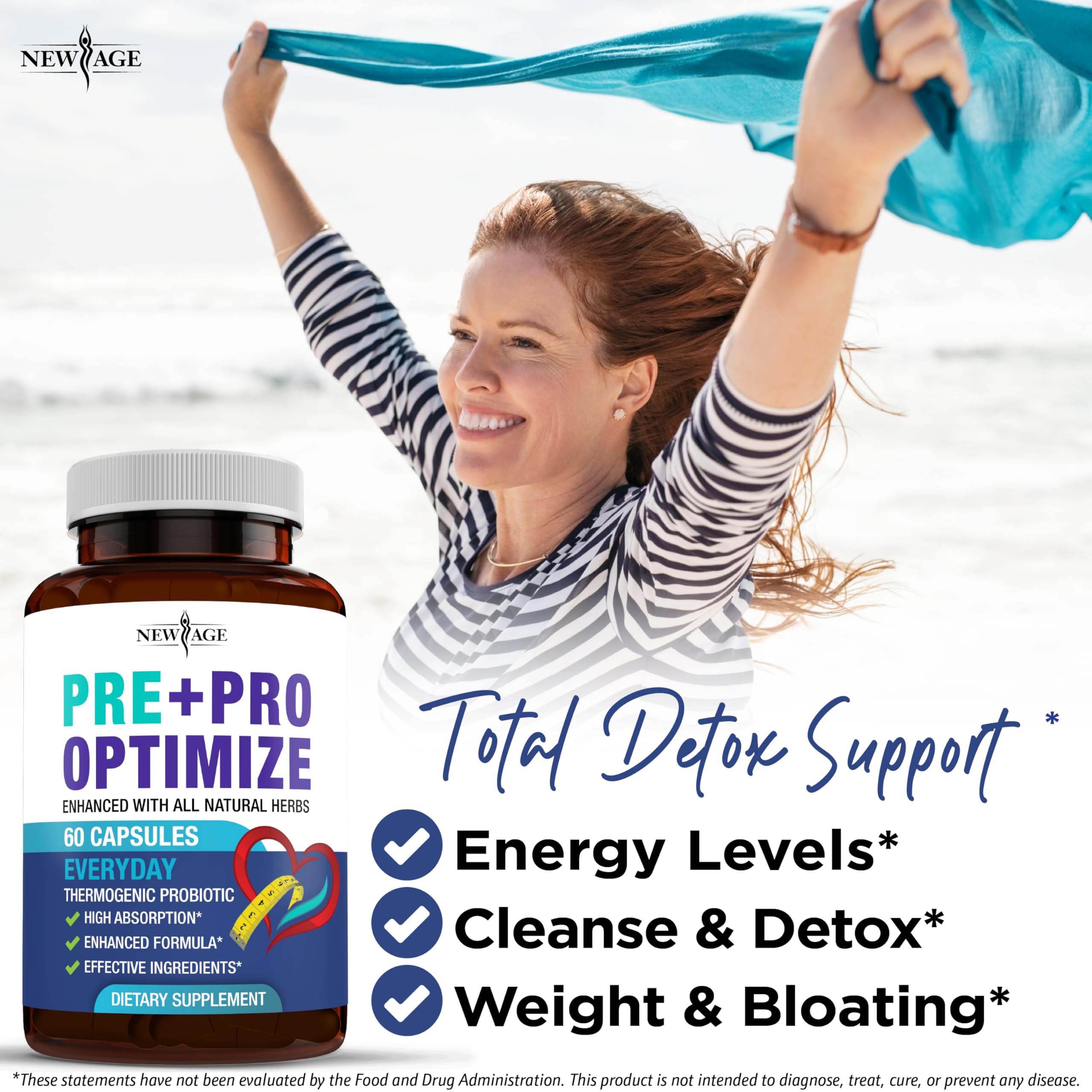 New Age Pro Optimize Probiotics capsules close-up showing 70B CFU per serving