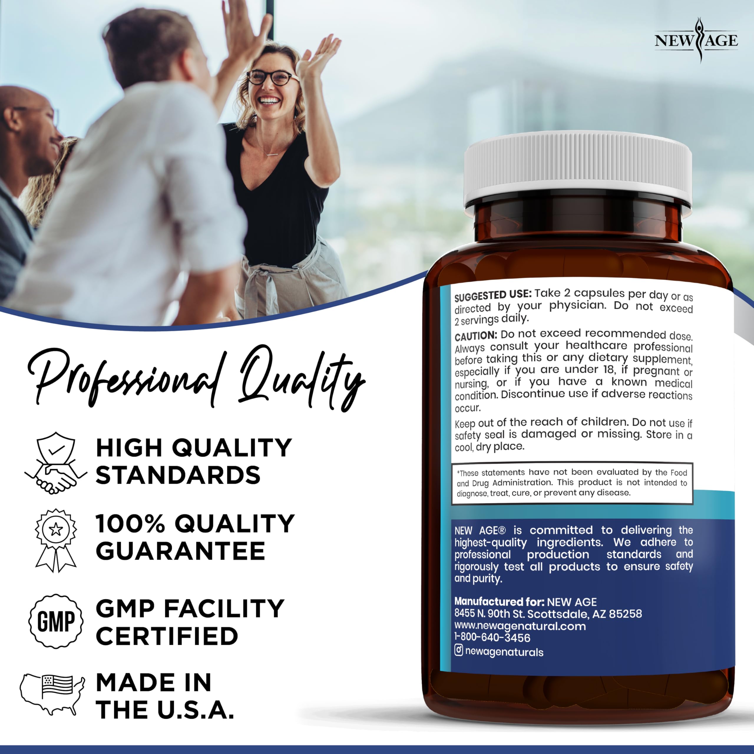 New Age Pro Optimize Probiotics ingredient panel highlights gluten free non GMO ingredients