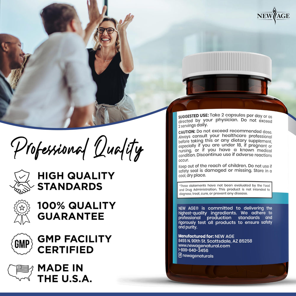 New Age Pro Optimize Probiotics ingredient panel highlights gluten free non GMO ingredients