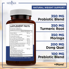 New Age Pro Optimize Probiotics bottle back label detailing dosage and quality