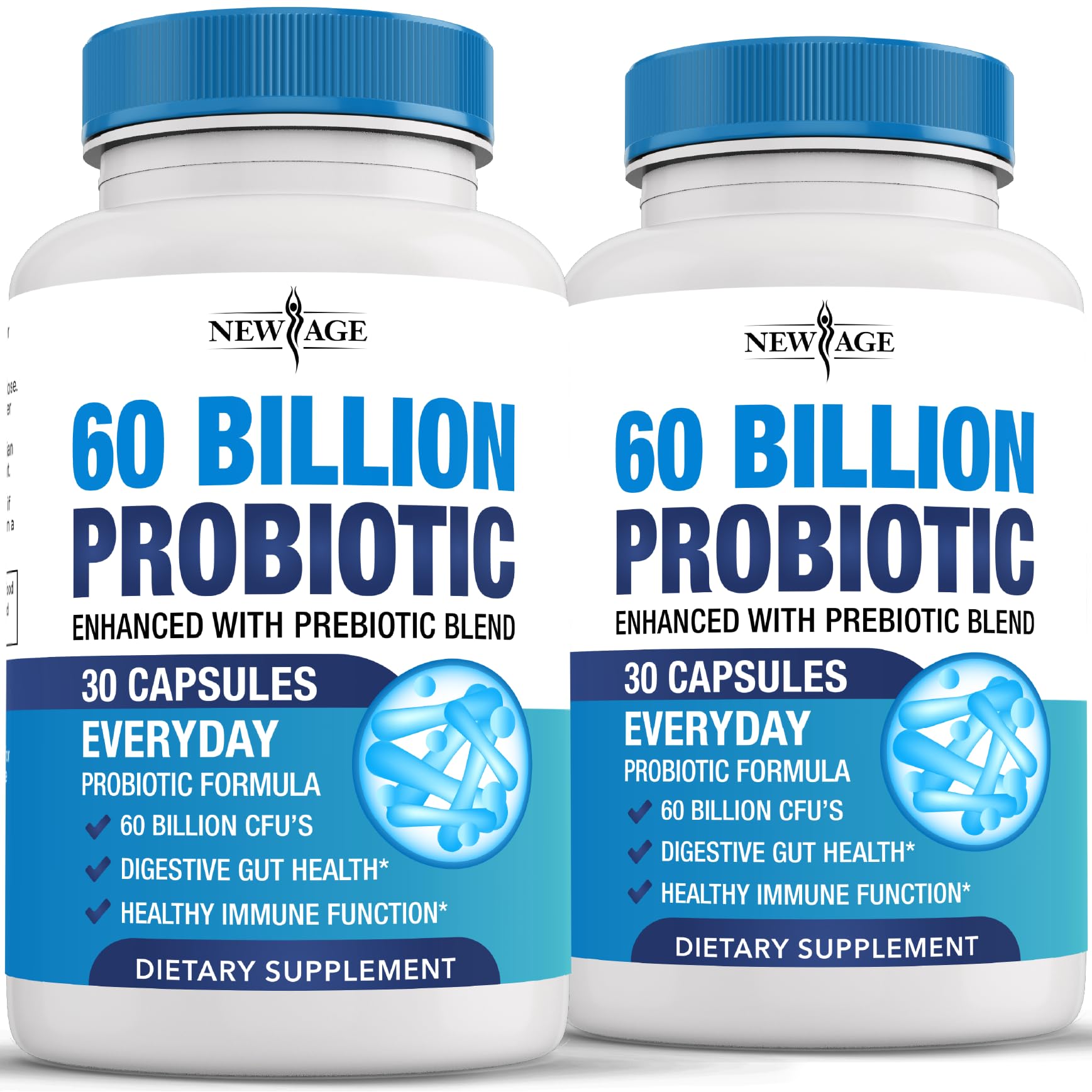 New Age Probiotics 60 Billion bottle for daily gut balance and comfort.