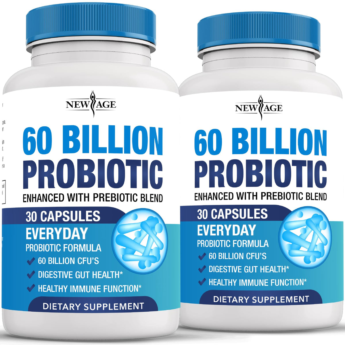 New Age Probiotics 60 Billion bottle for daily gut balance and comfort.