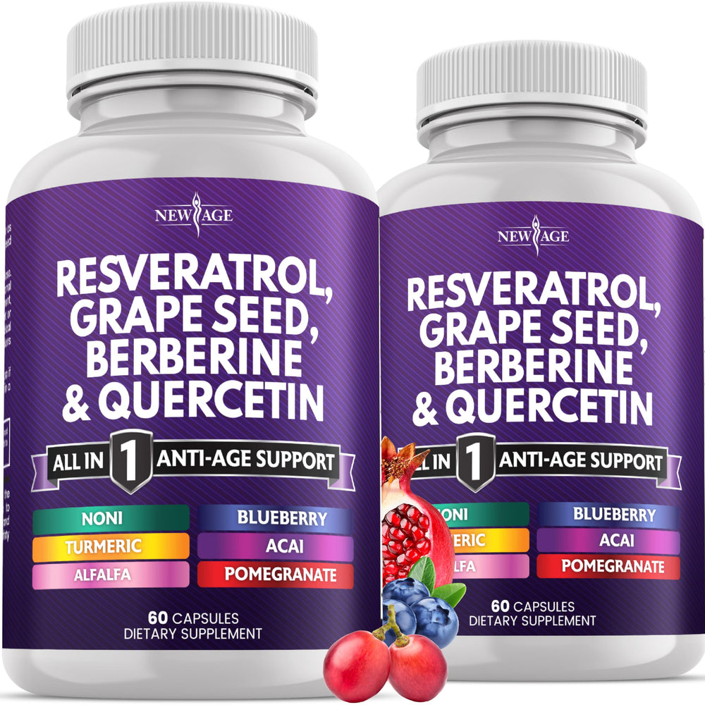 NEW AGE Resveratrol–Berberine bottle with capsules for convenient daily wellness support