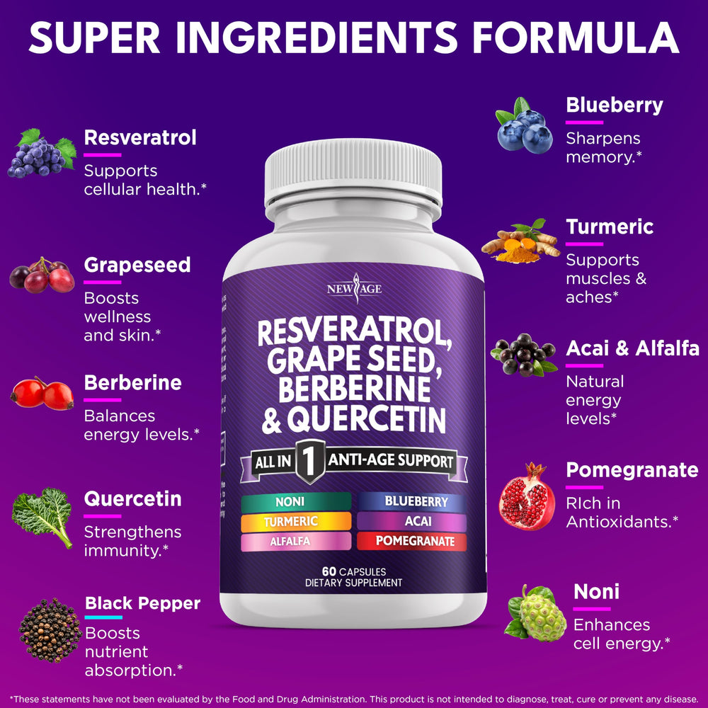Closeup of New Age label on bottle highlighting all-in-one ingredients