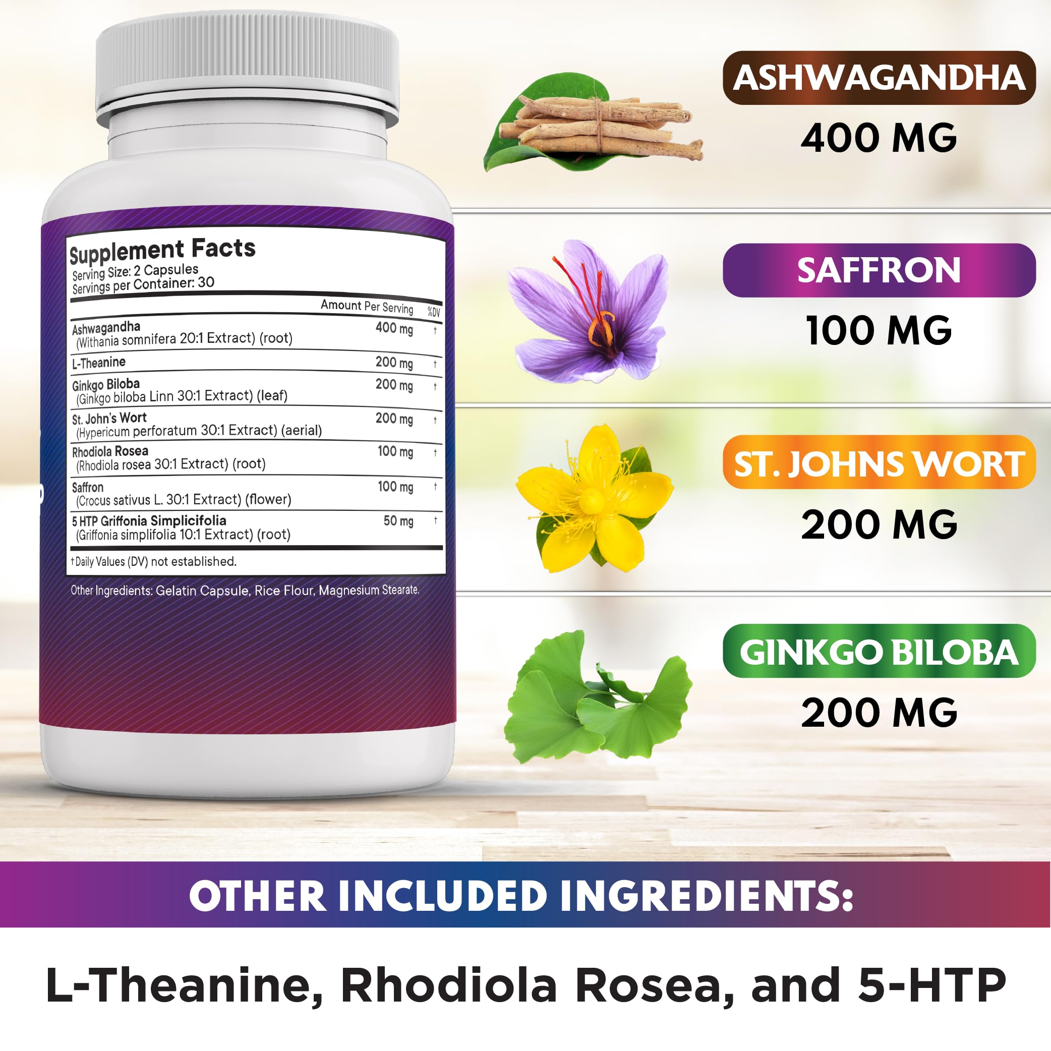 NEW AGE saffron ingredients on a spoon, showcasing adaptogenic blend.