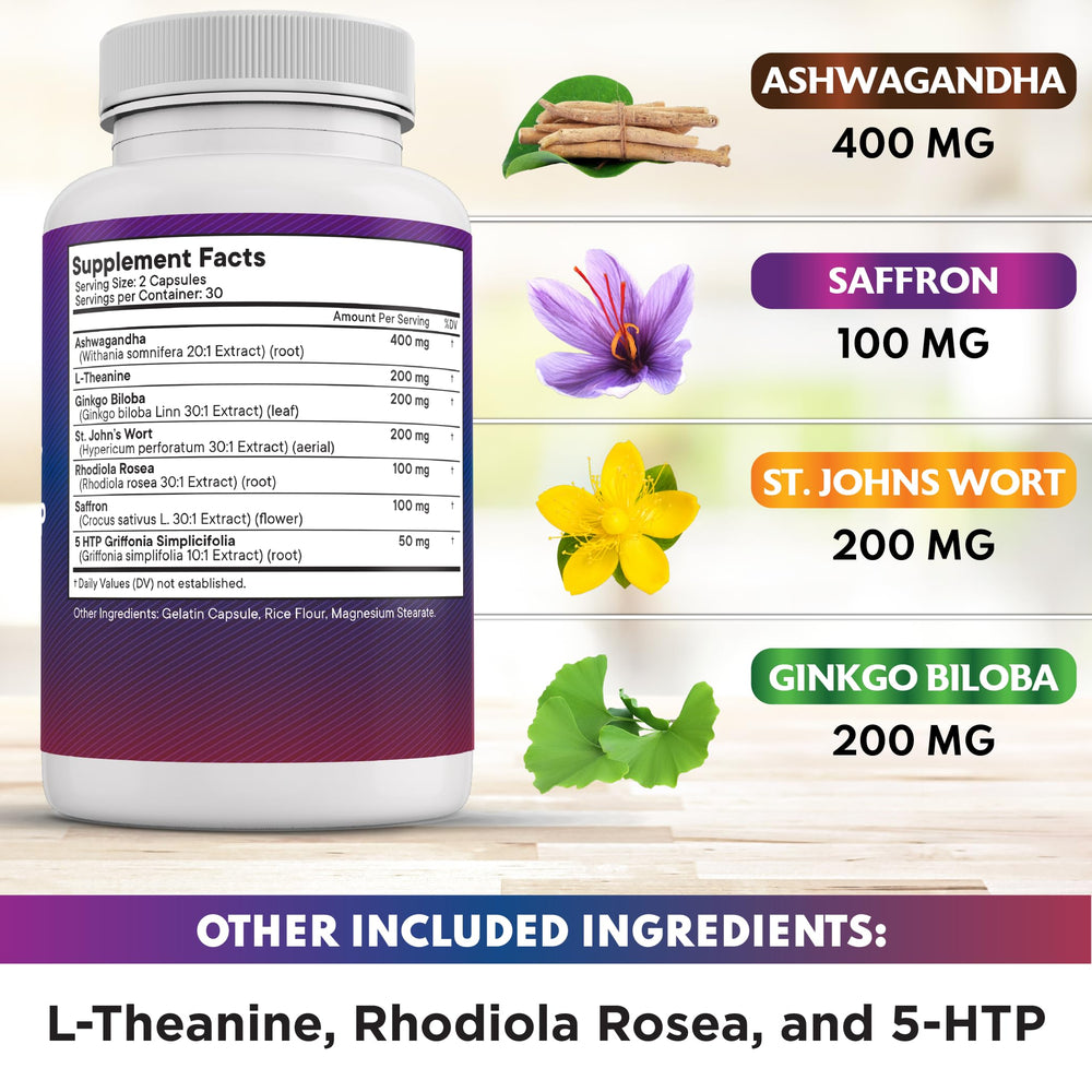 NEW AGE saffron ingredients on a spoon, showcasing adaptogenic blend.