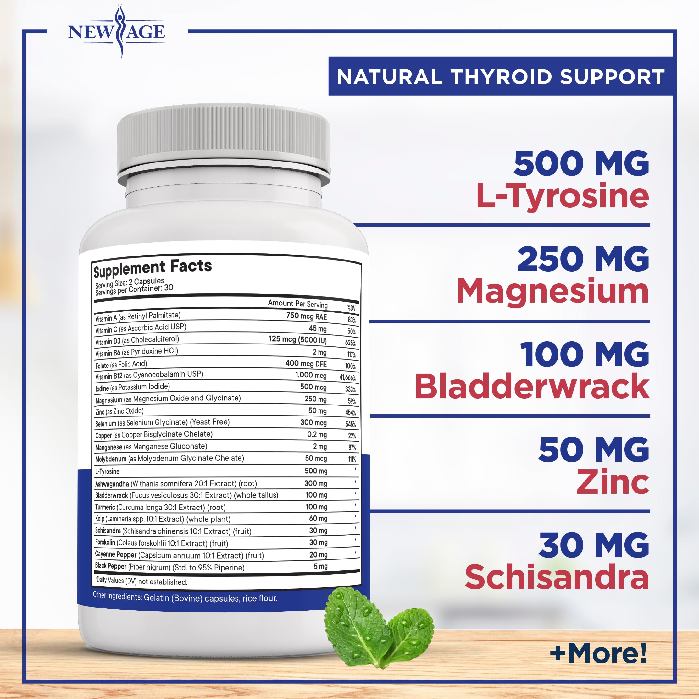 NEW AGE Thyroid Blend label closeup highlights iodine and zinc for thyroid support