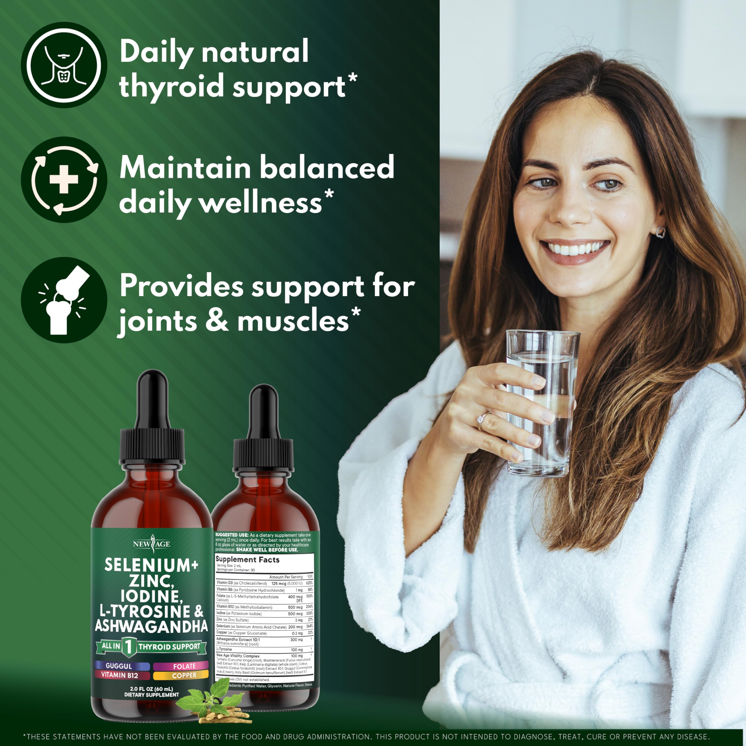NEW AGE Thyroid Support Drops label emphasizes BioPerine for better nutrient absorption