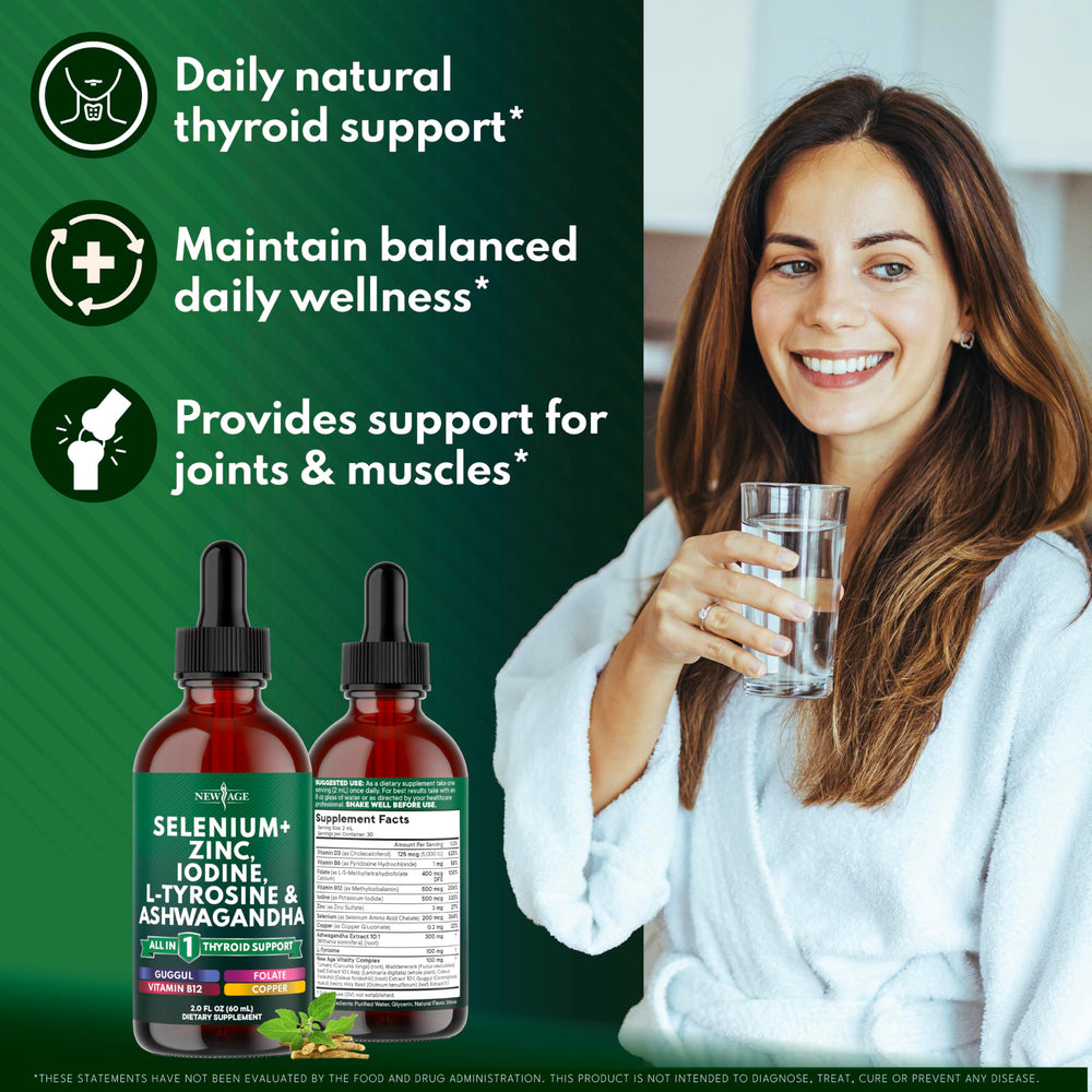 NEW AGE Thyroid Support Drops label emphasizes BioPerine for better nutrient absorption