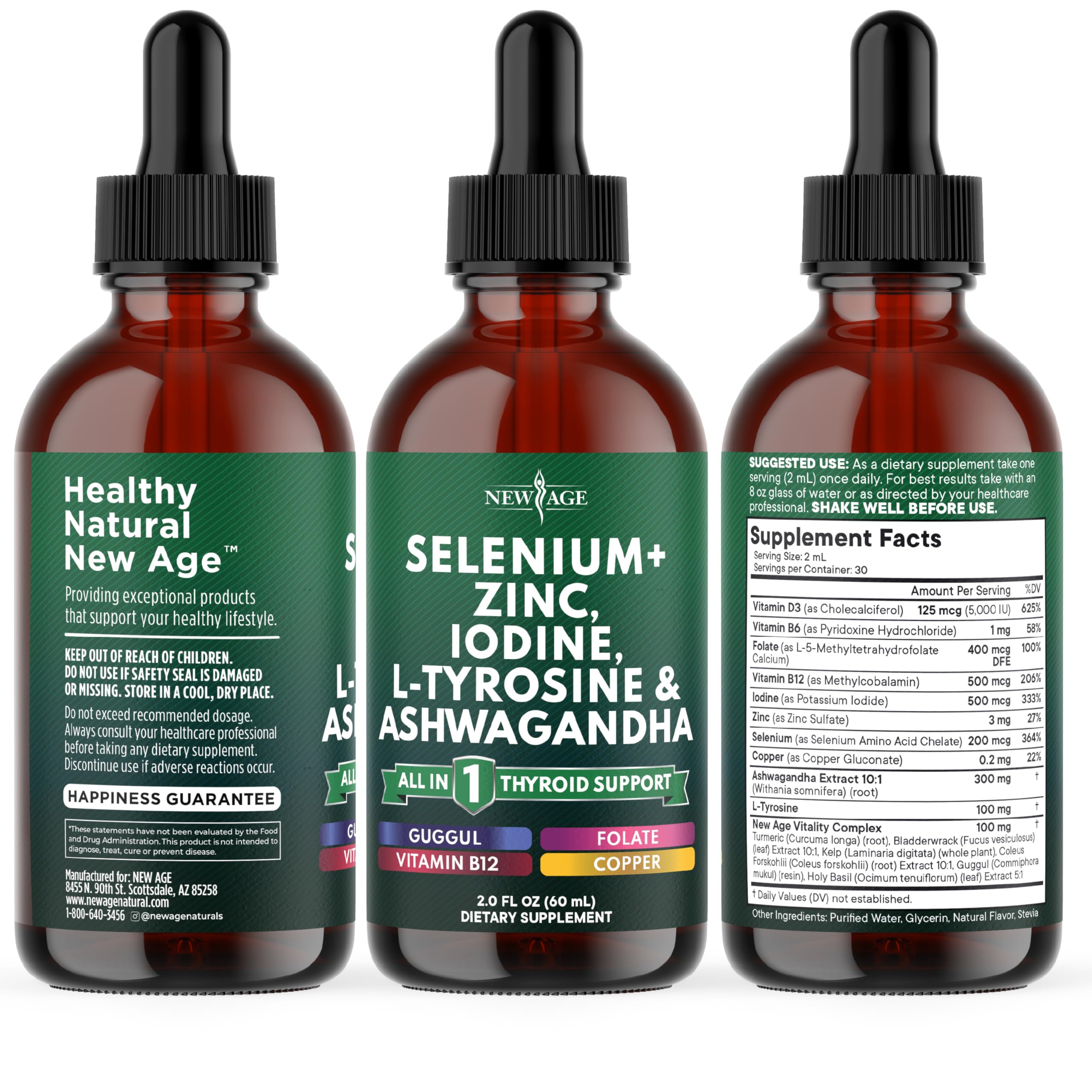 NEW AGE Thyroid Support Drops bottle shown in kitchen setting for daily wellness