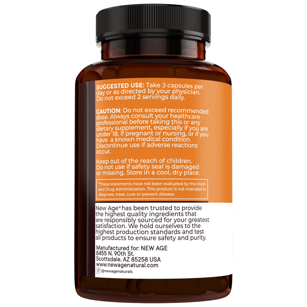 NEW AGE Turmeric Curcumin Capsules brand label trusted supplement branding cues
