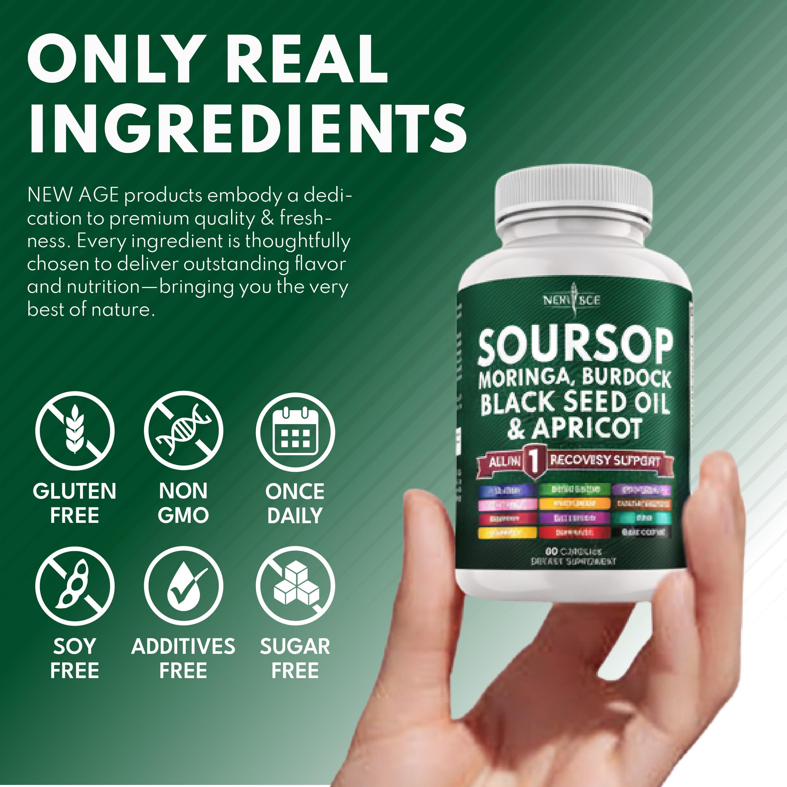 NEW AGE Turmeric Quercetin Greens capsule image for antioxidant-rich mix.